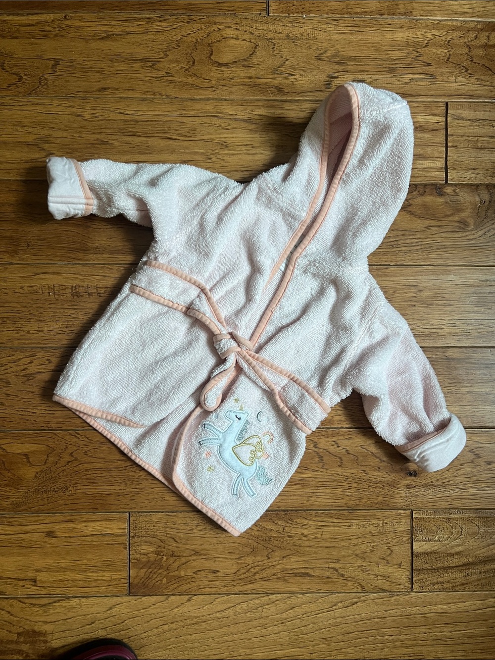 Soft Pink Hooded Kids Pajama Robe with Unicorn Embroidery